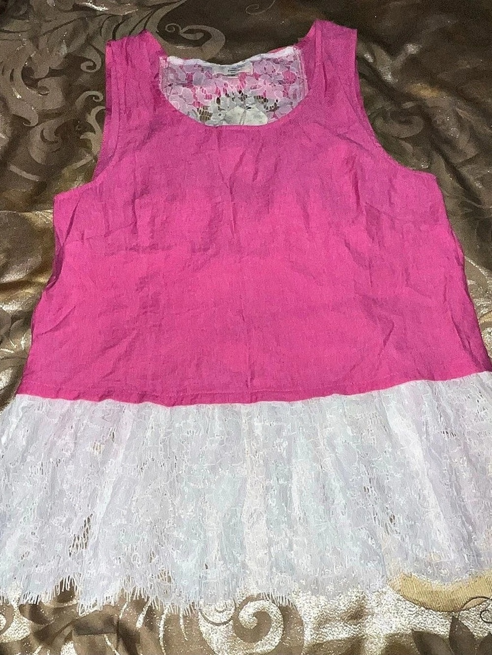 NWT Entro Boho Pink Sleeveless Too With Lace Bow Back Size M